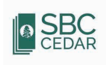 Logo of SBC Cedar in green; a stack of papers with a tree icon.