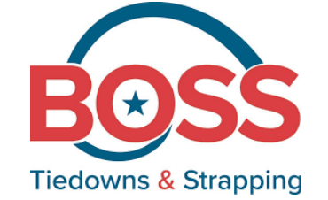 Logo for BOSS Tiedowns & Strapping with a red word 