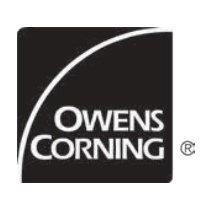 Black Owens Corning logo with curved white line in a square.