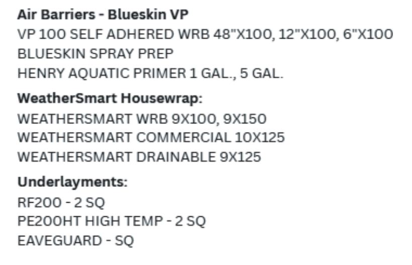 List of construction materials: Air barriers, housewrap, and underlayments.