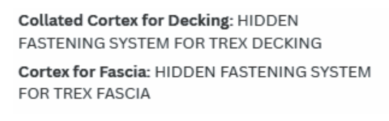 Text describing hidden fastening systems for Trex decking and fascia.