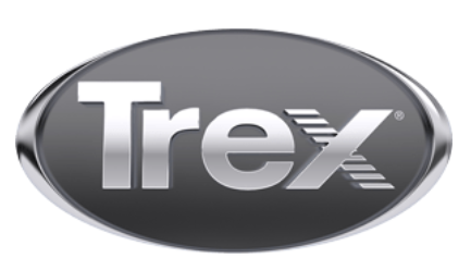 Trex logo with silver text and a gray background within a silver oval.