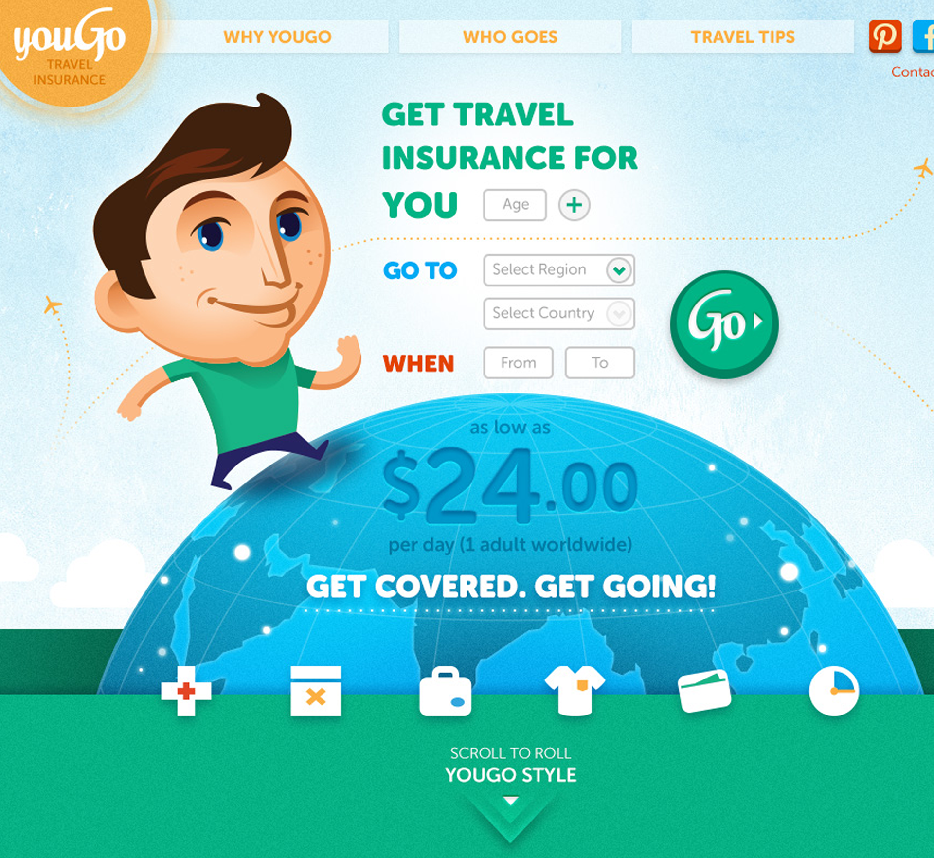 A cartoon of a man on a globe