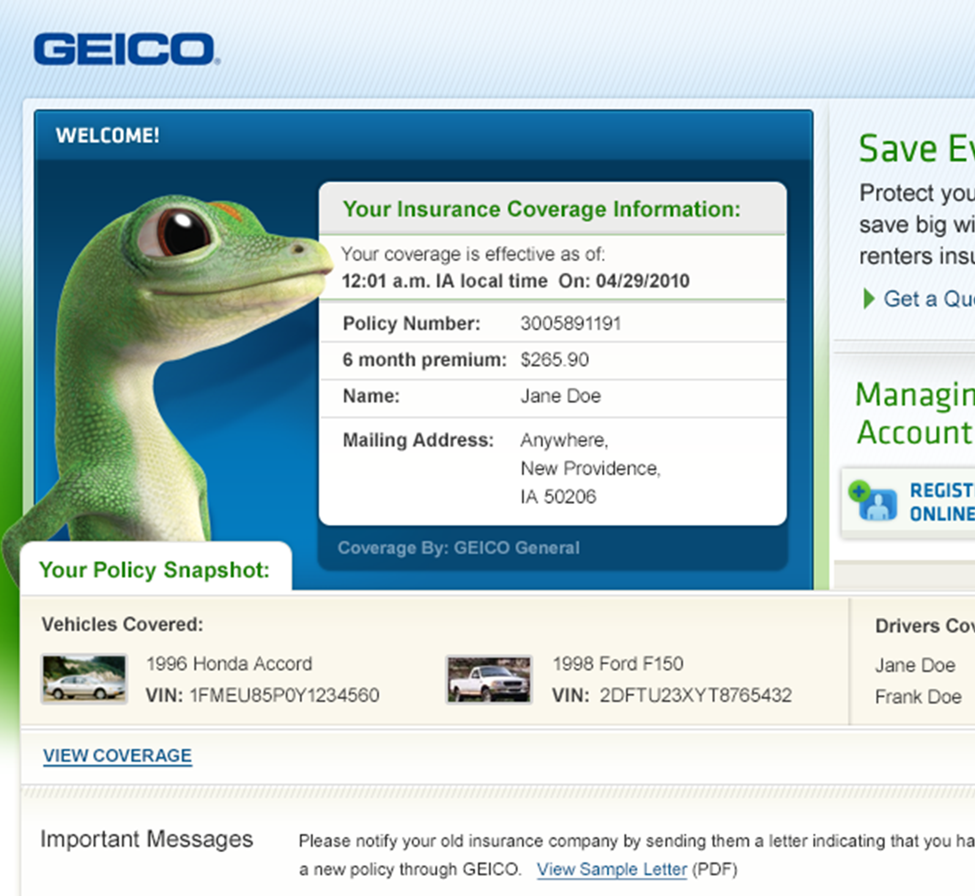 A website with a gecko on it