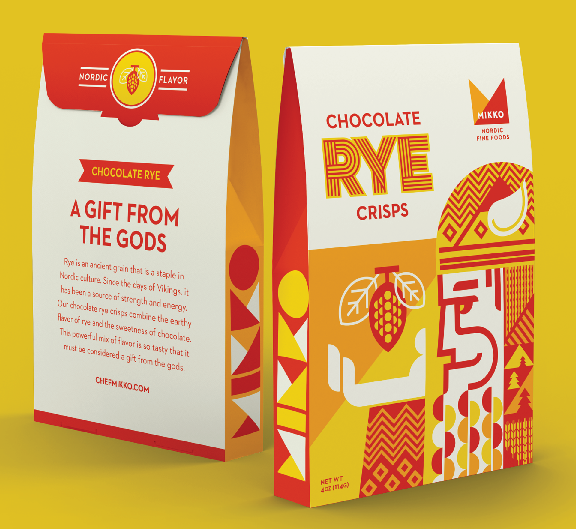 Two boxes of chocolate rye crisps on a yellow background