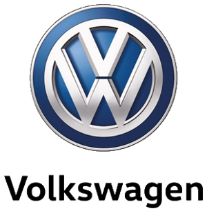 Volkswagen logo: Blue and white VW emblem within a blue circle, with the word "Volkswagen" below in black.
