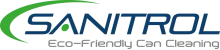 Logo for Sanitrol with a green arch and the text
