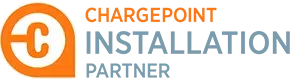 The logo for chargepoint installation is orange and blue