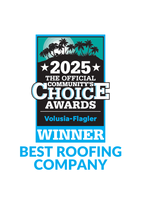 2025 Community's Choice Award logo: Winner, Best Roofing Company in Volusia-Flagler.