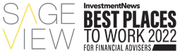SageView logo next to the InvestmentNews Best Places to Work 2022 for Financial Advisers award text.