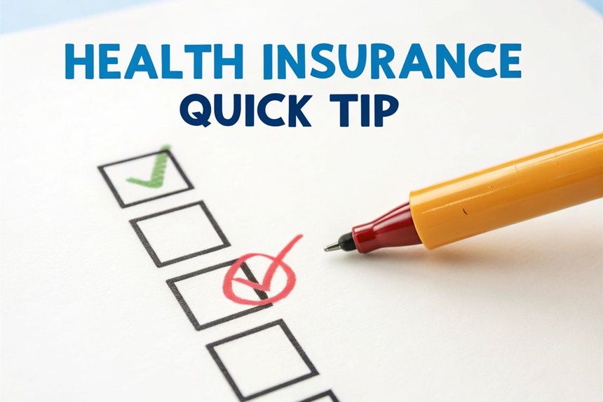 Health insurance quick tip text with checklist and pencil marking an item checked