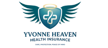 Yvonne Heaven Health Insurance logo with teal wings and halo above the company name and tagline