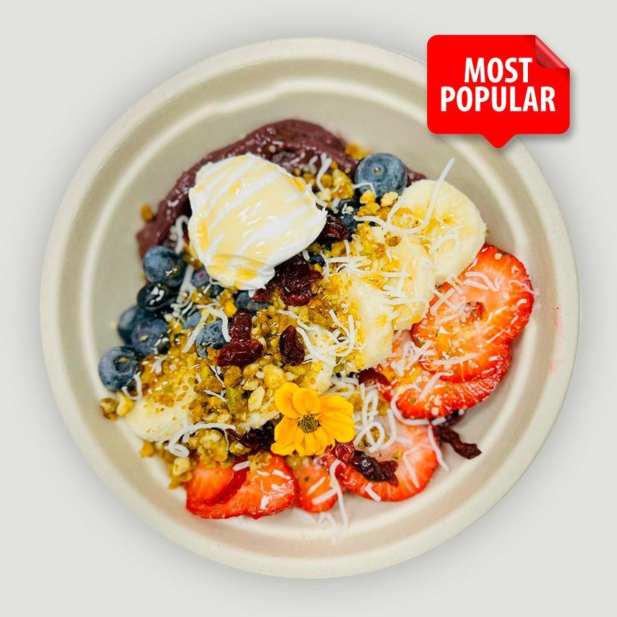 A bowl of food with strawberries and granola is most popular