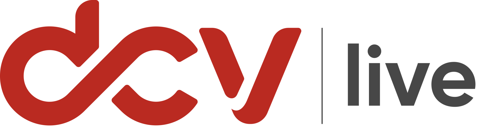 A red and white logo for dev live