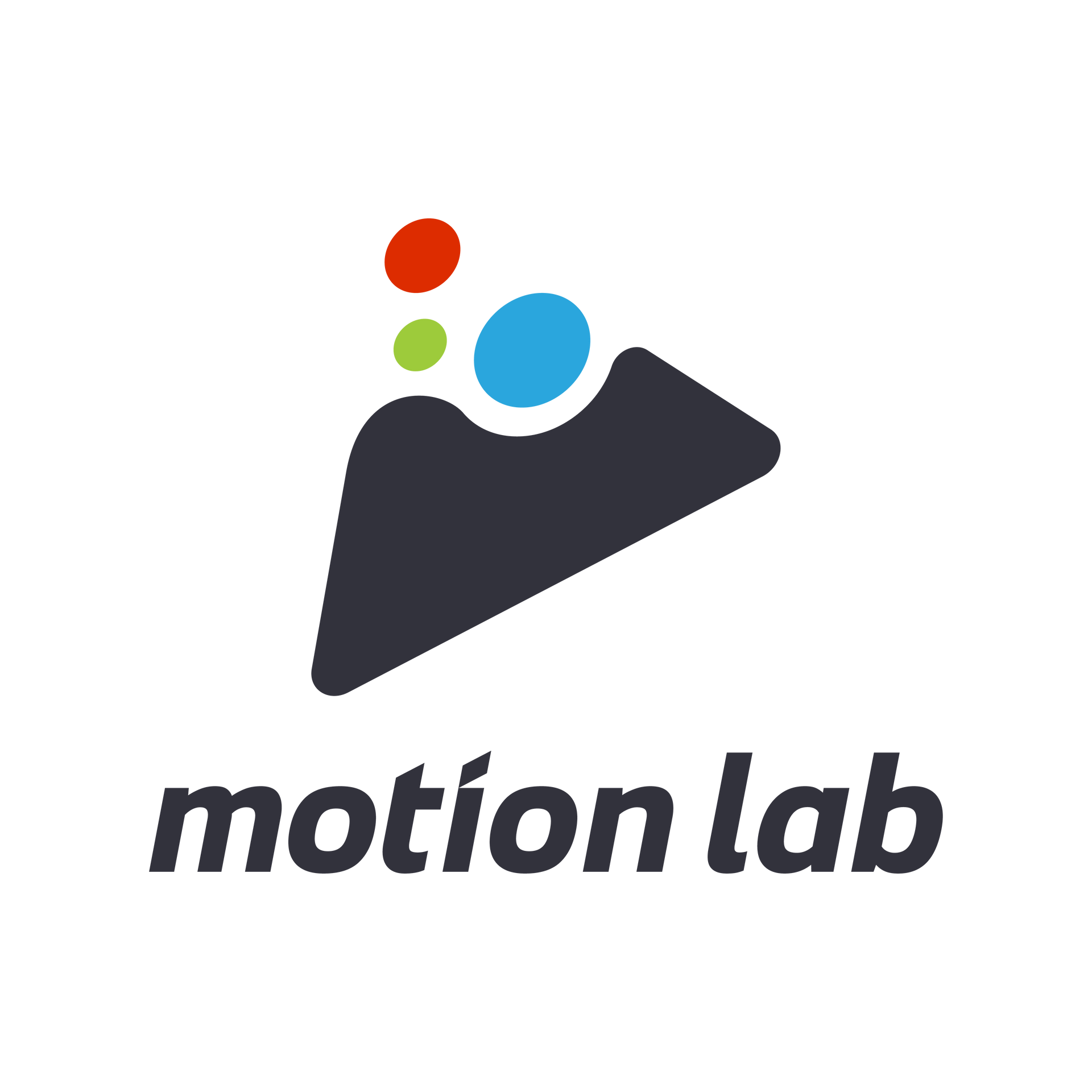 A logo for a company called motion lab with a mountain and circles on it.