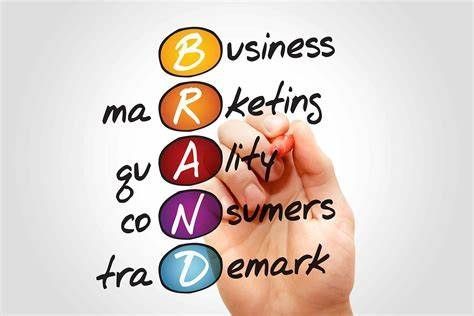 A hand is writing the words business marketing quality consumers and brand on a white board.