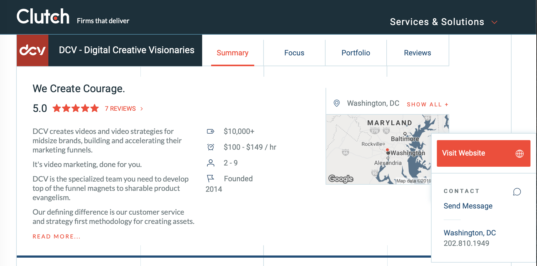 A screenshot of the clutch website showing a map of maryland