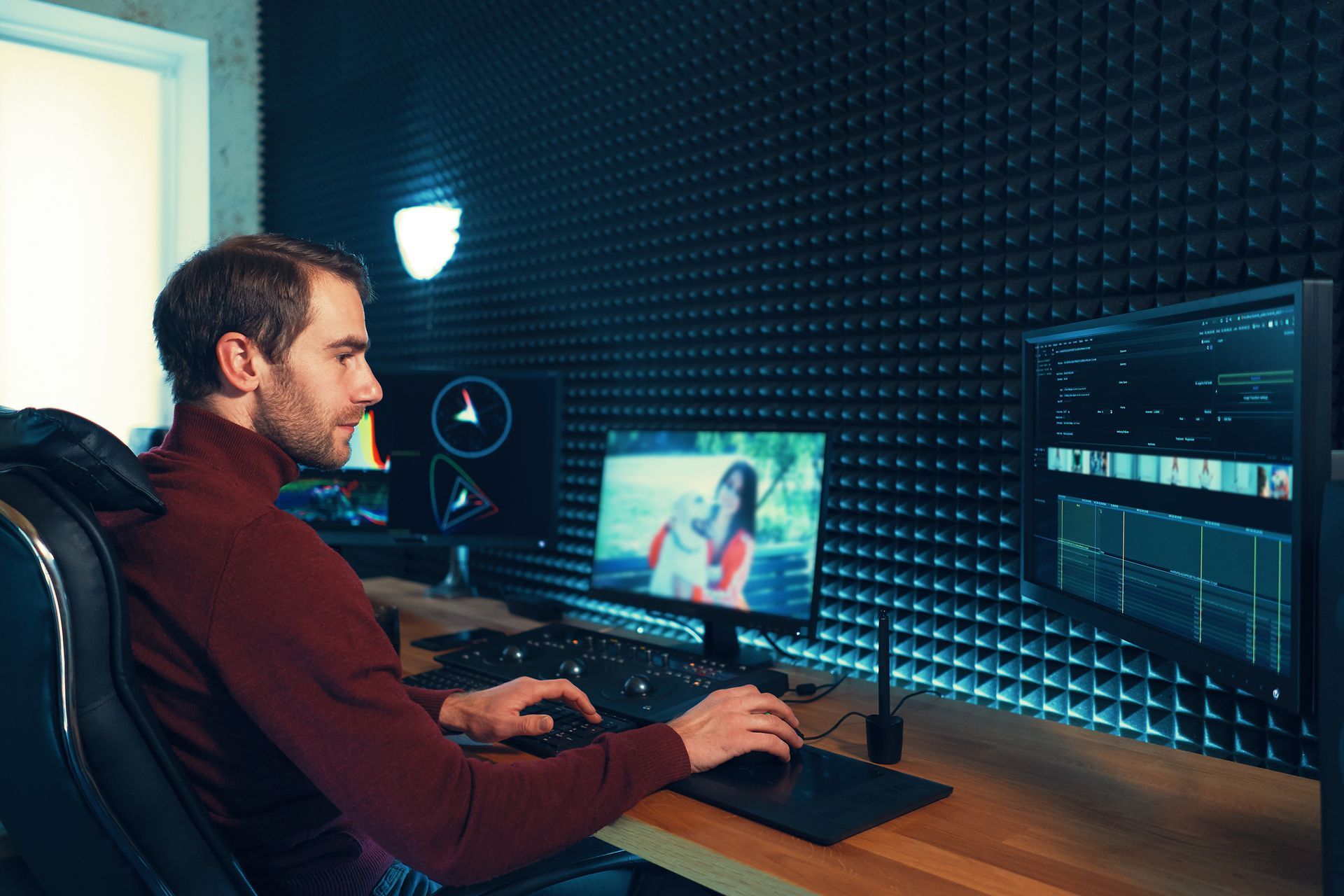 A man is sitting at a desk in front of a computer.