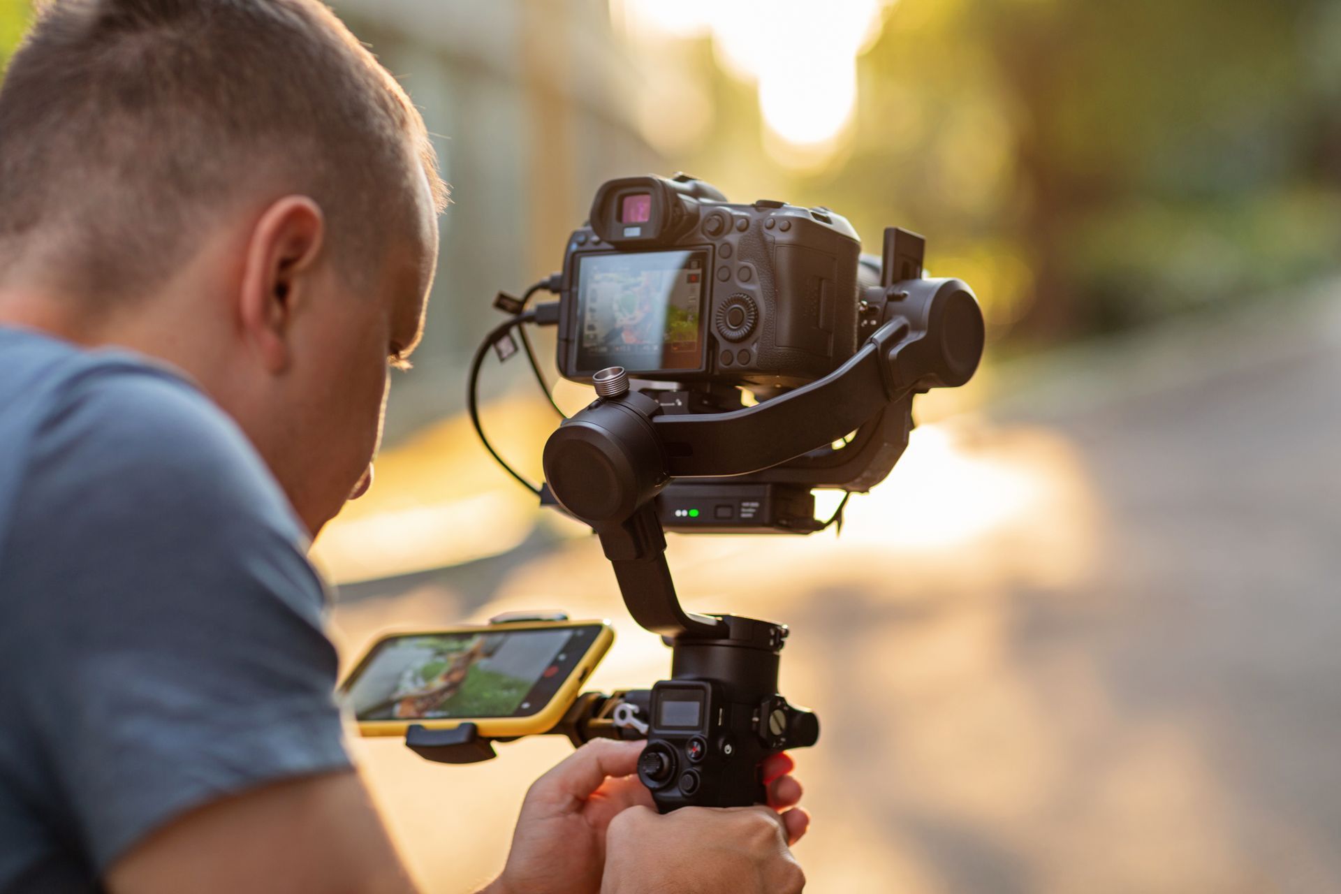 A guy recording a short-Form or Long-Form Content with his professional cinema camera 