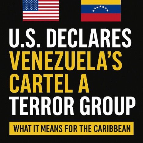 US and Venezuela flags above text: 