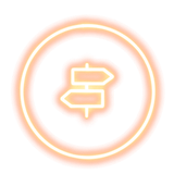 A neon sign with two arrows pointing in opposite directions in a circle.
