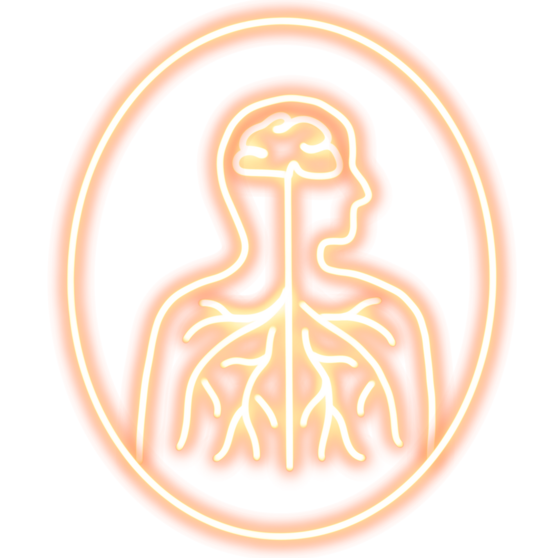 A neon hourglass with a plant coming out of it in a circle.