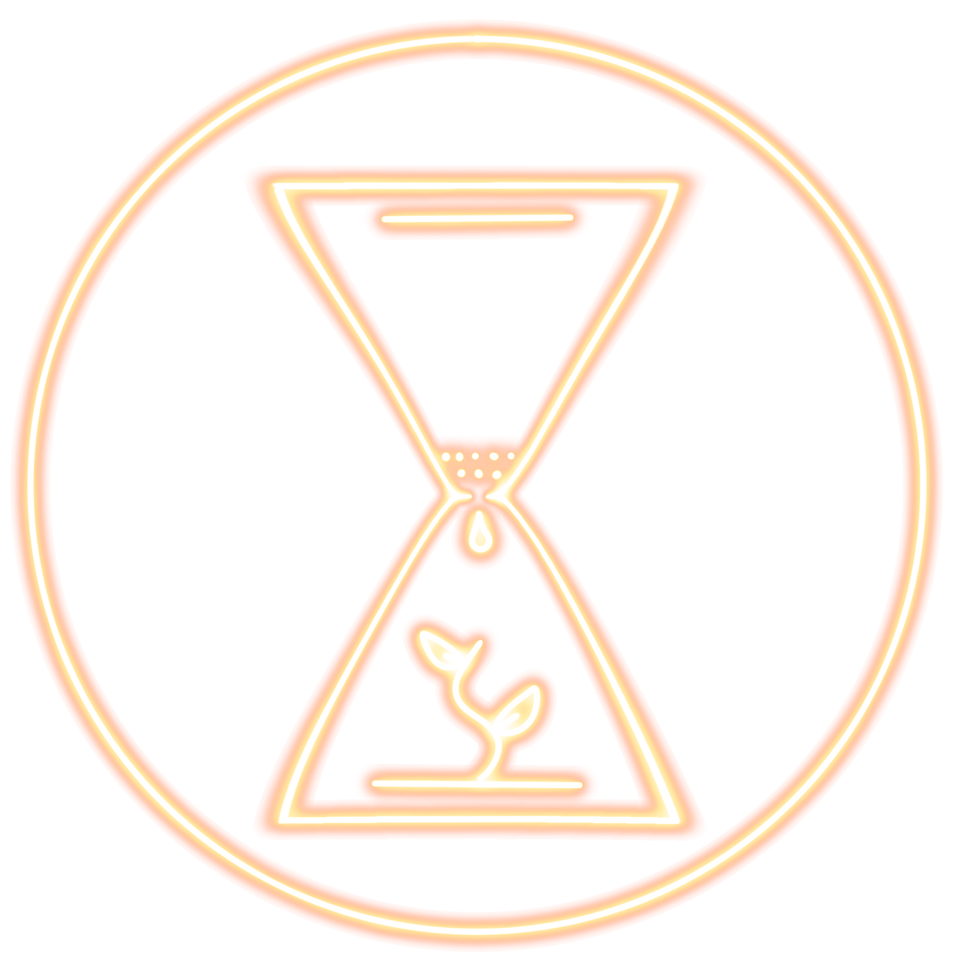 A neon hourglass with a plant coming out of it in a circle.