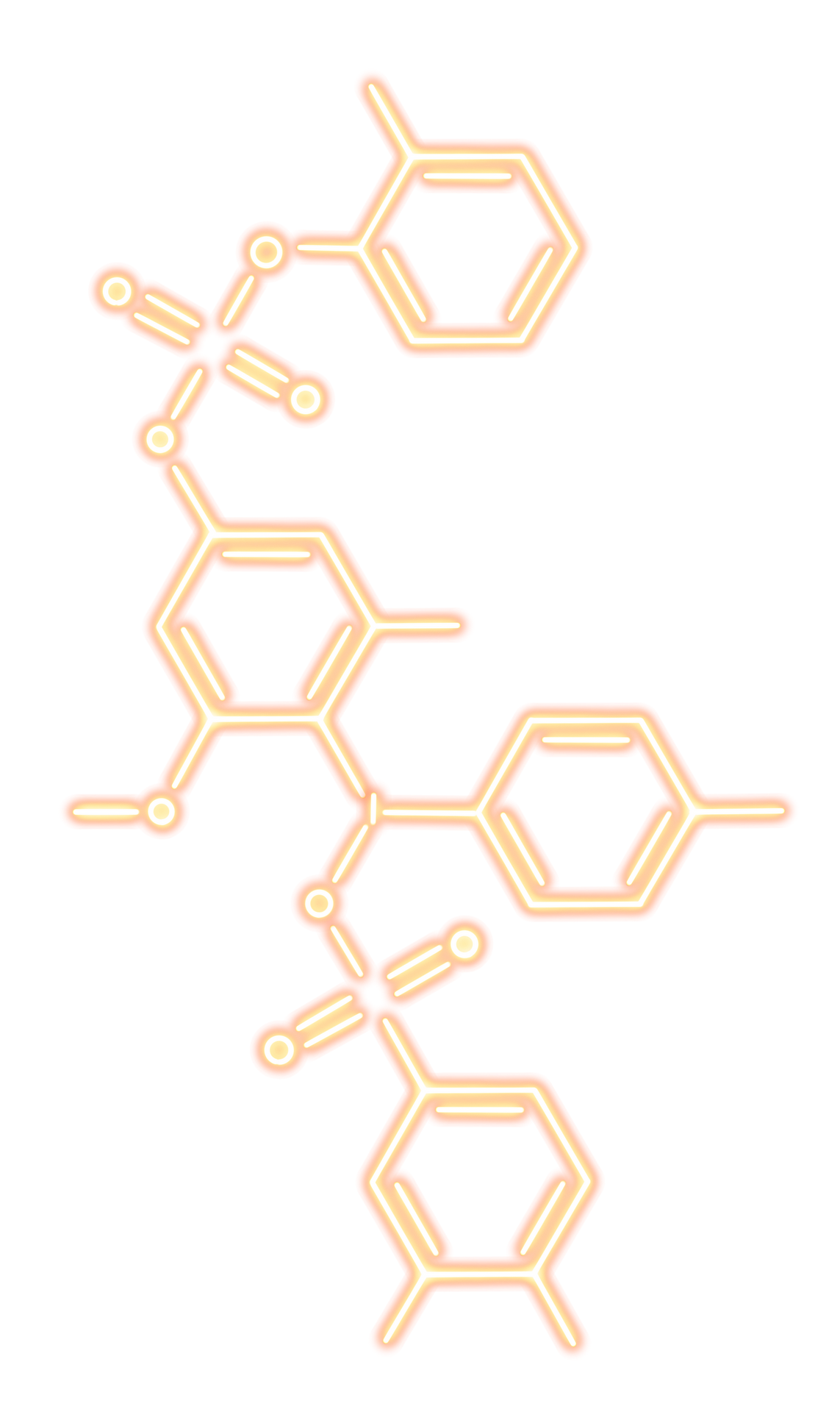 Neon lines in the shape of a chemical structure of a molecule.