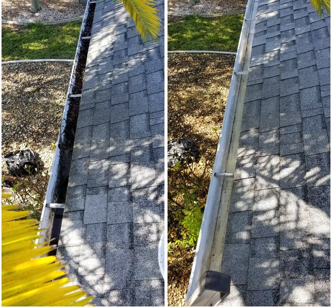 image of before and after cleaning the roof gutter