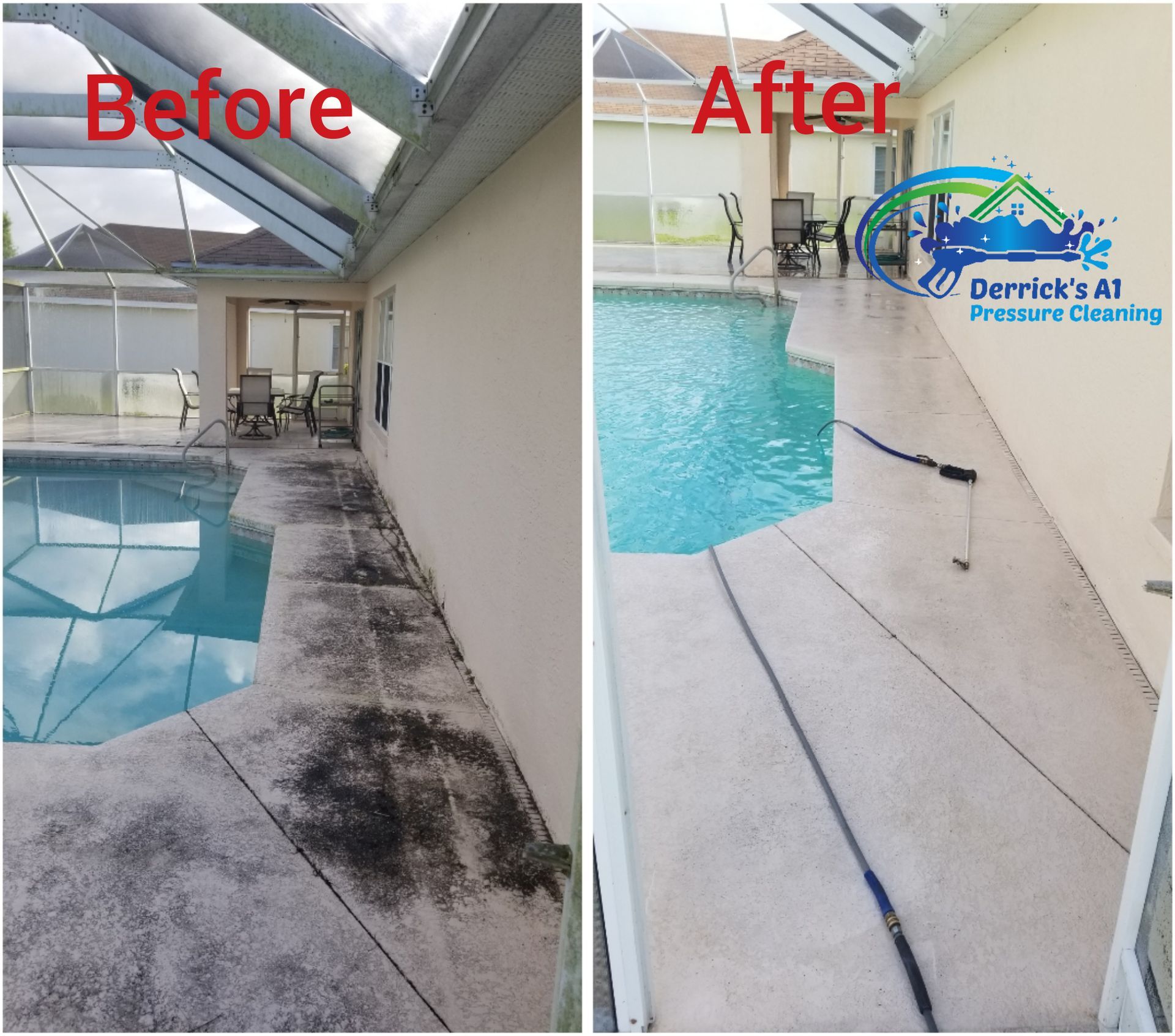 A before and after photo of a swimming pool