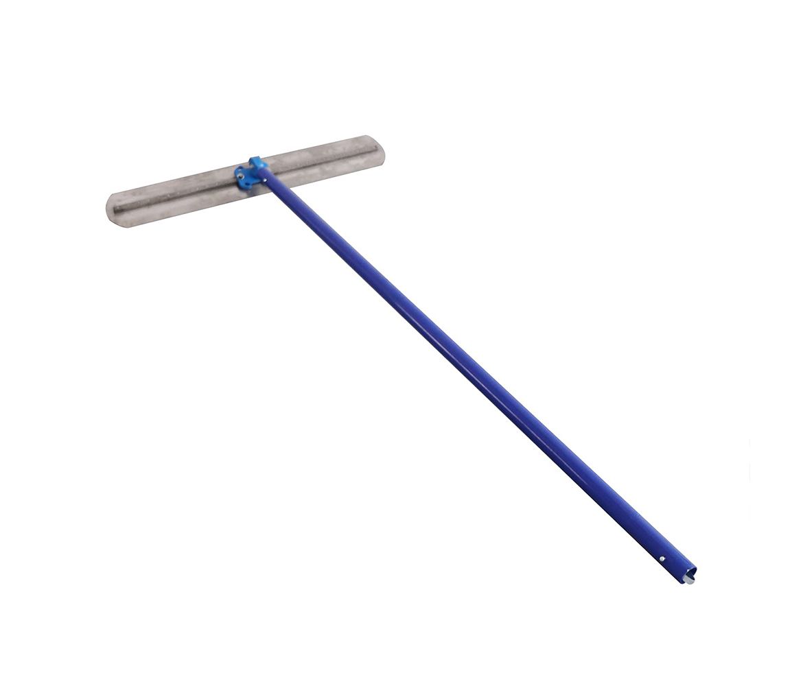 A blue mop with a long handle on a white background