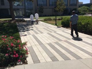 Waypoint Concrete laid striped concrete pavers for a commercial plaza walkway in downtown Boise, Idaho.