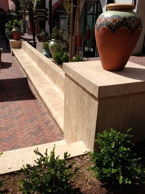 Waypoint Concrete formed a clean concrete bench with decorative brick inlay for a plaza in Star, Idaho.