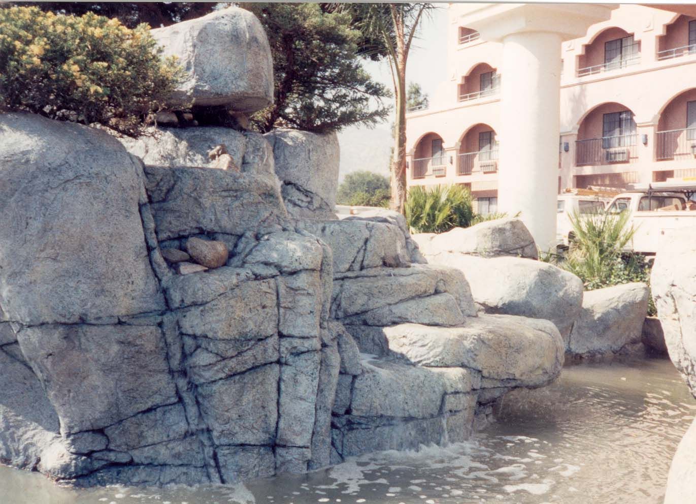 Waypoint Concrete built a concrete base for a rockscape display in a resort courtyard in McCall, Idaho.