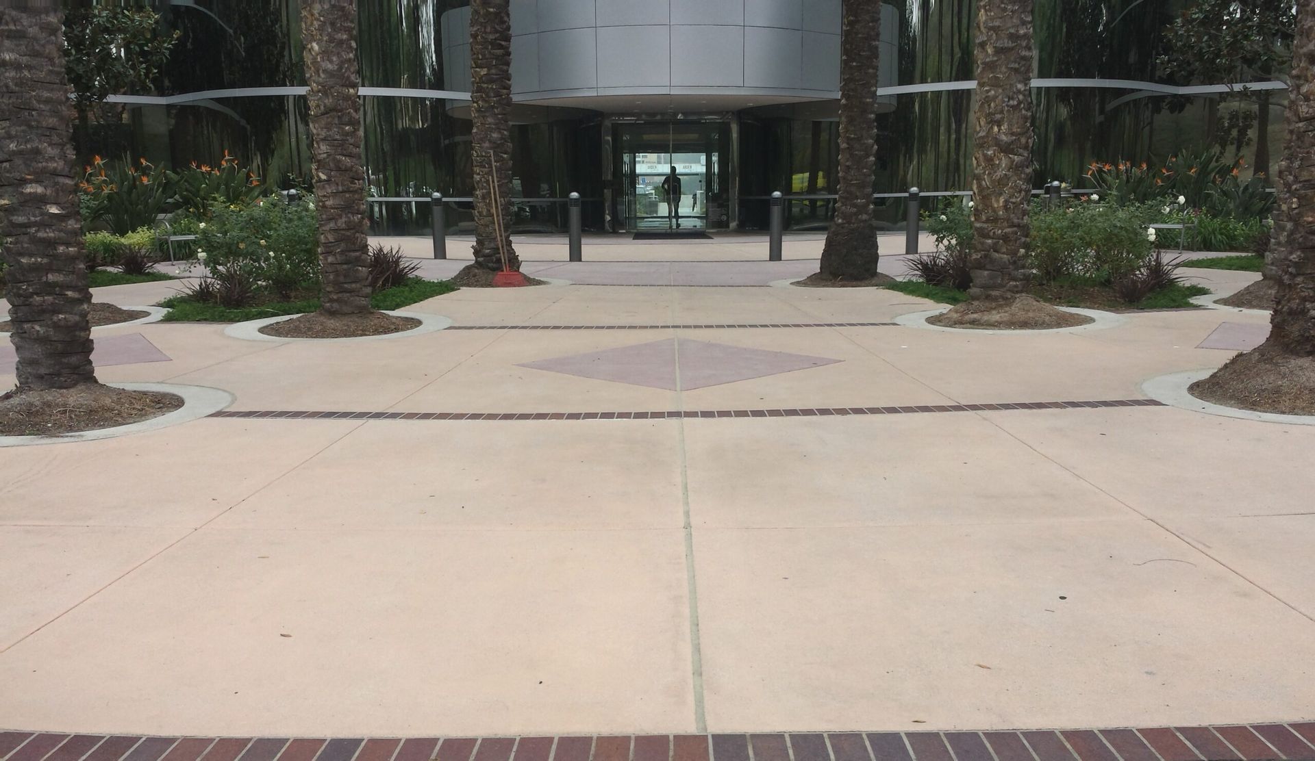 Waypoint Concrete finished a decorative concrete plaza with planters and seating in downtown Boise, Idaho.