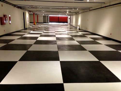 Waypoint Concrete installed a decorative black-and-white checkered concrete floor in a theater in Caldwell, Idaho.
