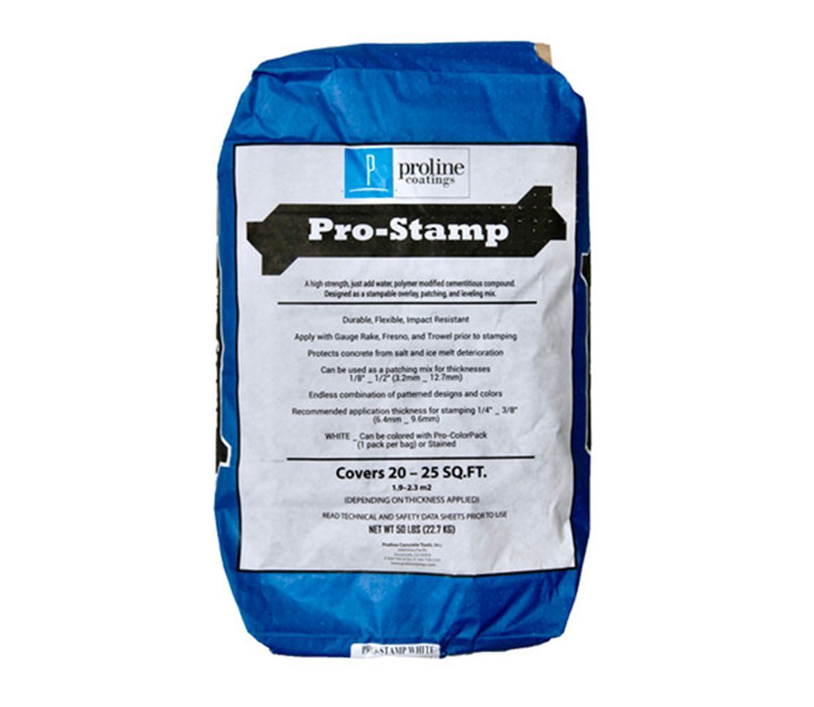 A bag of pro-stamp is sitting on a white surface