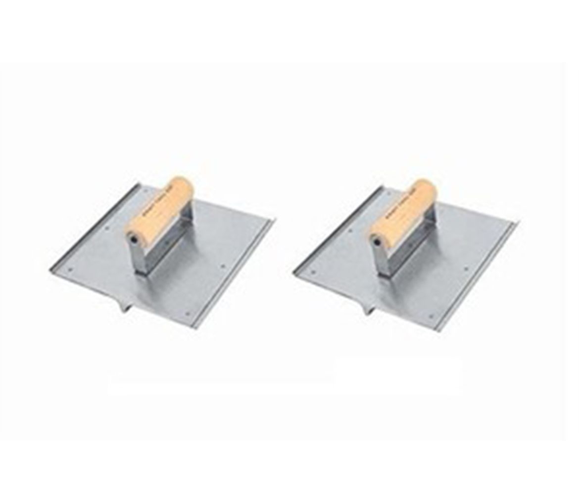 Two stainless steel tools with wooden handles on a white background.