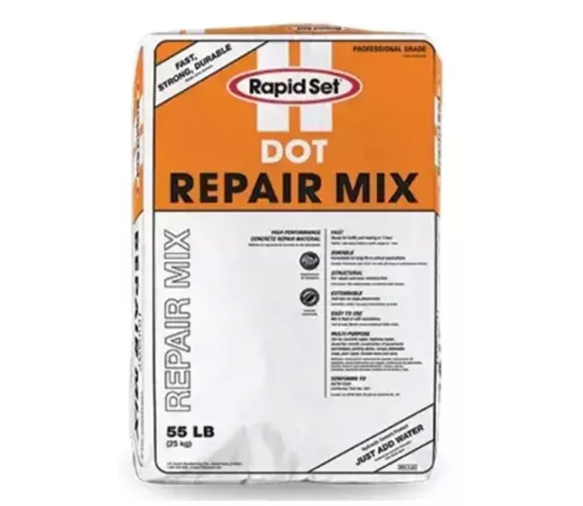 A bag of rapid set dot repair mix