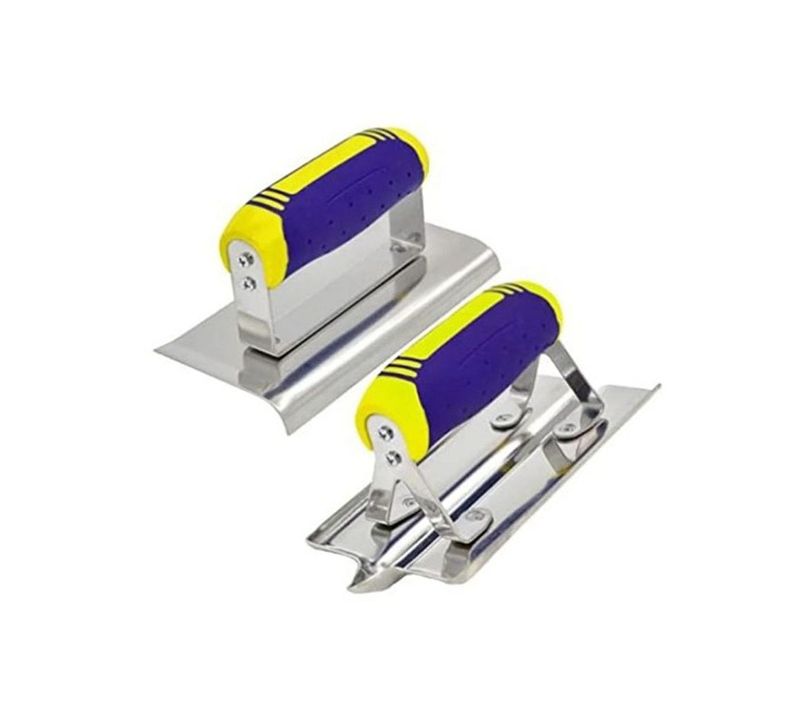 Two stainless steel trowel with blue and yellow handles