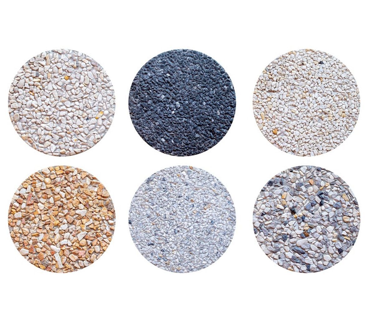 There are many different types of gravel in the circles.