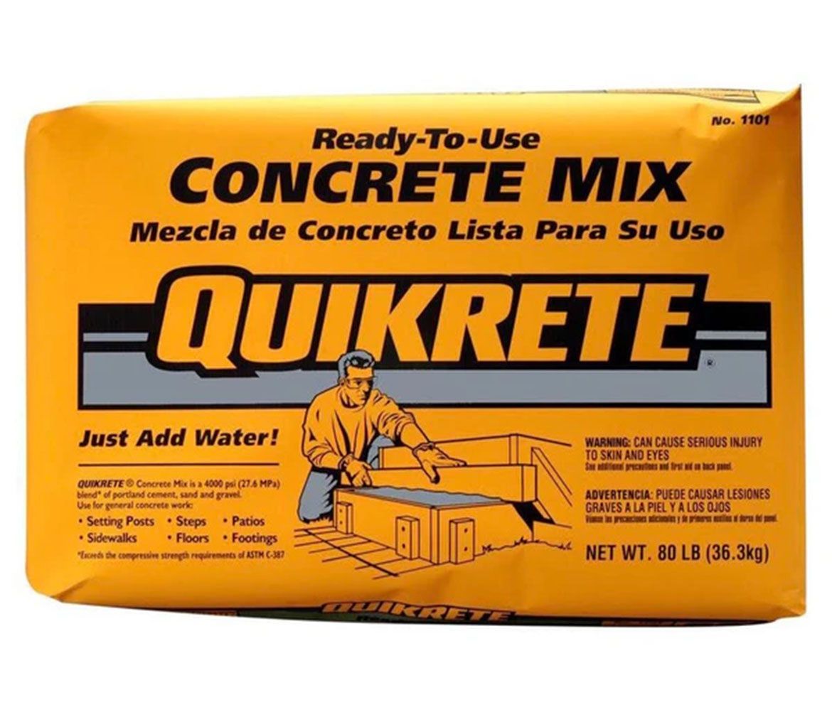 A bag of quikrete ready to use concrete mix