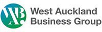 The west auckland business group logo is green and white.