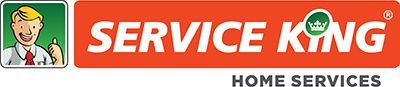 A logo for service king home services with a picture of a man