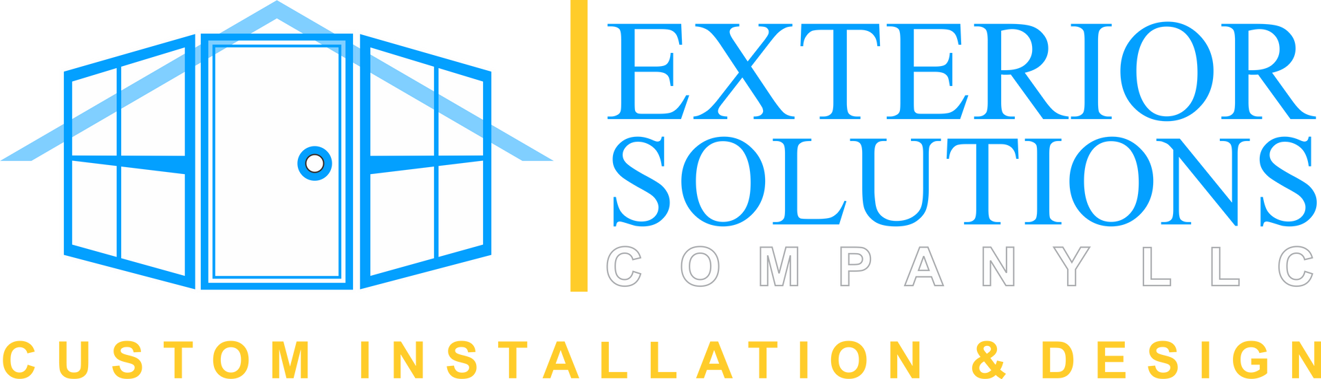 The logo for exterior solutions company llc is a custom installation and design company.
