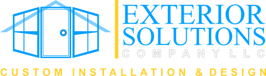 The logo for exterior solutions company llc is a custom installation and design company.