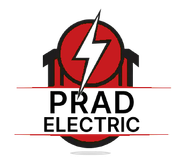 A logo for Prad Electric with a lightning bolt in a circle.