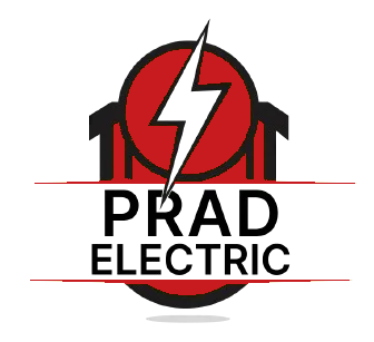 A logo for Prad Electric with a lightning bolt in a circle.