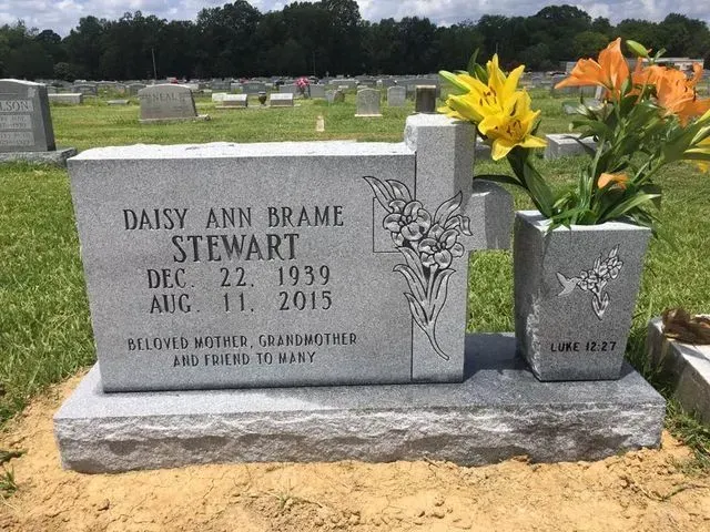 A Gravestone for Daisy Ann Brame Stewart – Canton, MS – Davidson Marble & Granite