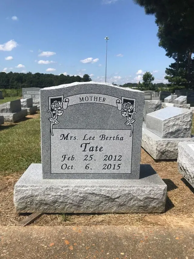 A gravestone for Lee Bertha Tate – Canton, MS – Davidson Marble & Granite